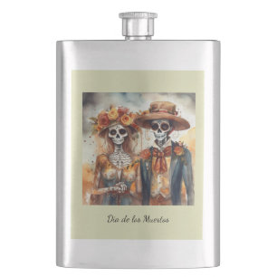 Sugar Skull Sweethearts Dia de los Muertos Hip Flask