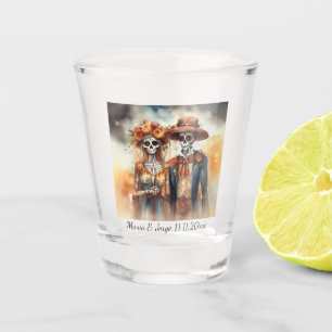 Sugar Skull Sweethearts Dia de los Muertos Shot Glass