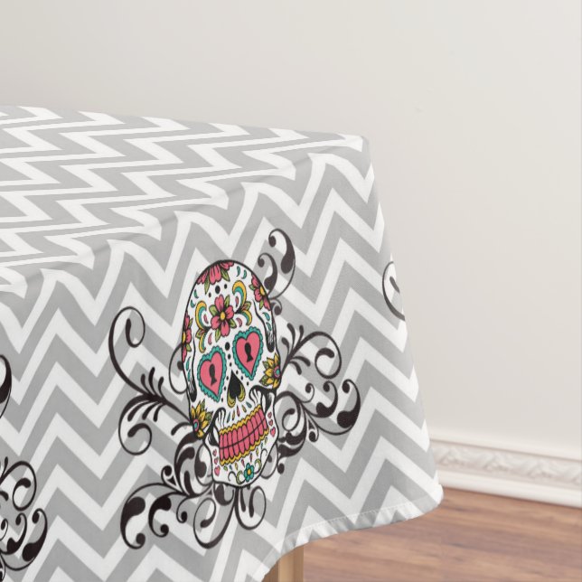 Sugar Skull Tablecloth for Halloween Party (In Situ)