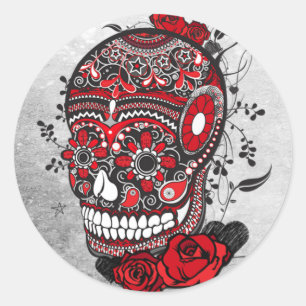 Sugar Skull Tattoo Design Mexican Illustration Classic Round Sticker