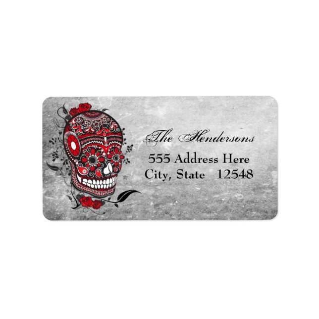 Sugar Skull Tattoo Design Mexican Illustration Label (Front)