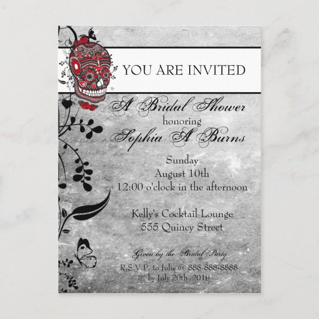 Sugar Skull Tattoo Design Shower Invitation Postcard (Front)