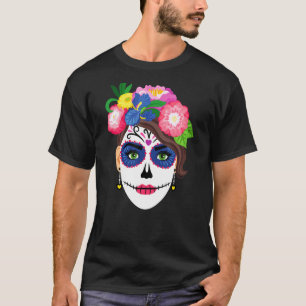 Sugar Skull Tattoo Floral Dia De Los Muertos Women T-Shirt