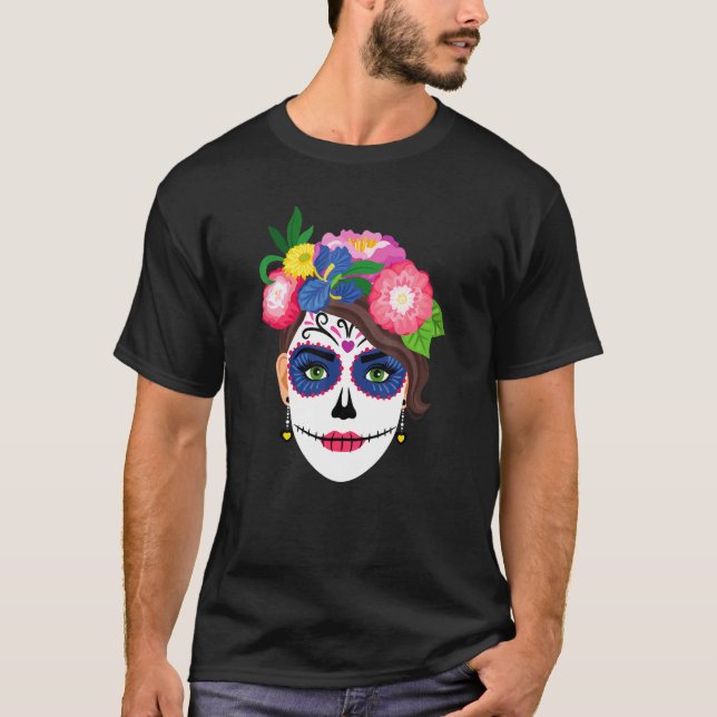 Sugar Skull Tattoo Floral Dia De Los Muertos Women T-Shirt (Front)