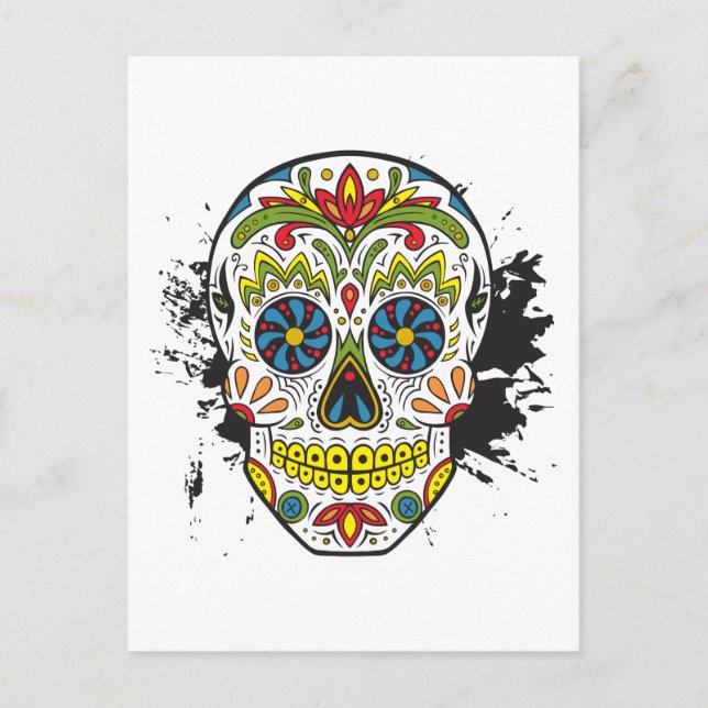 Sugar Skull, Tattoo Skull, Mexican Skull Postcard (Front)