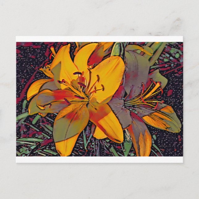 Sugar Skull Tiger Lilies Postcard (Front)