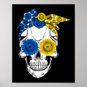 Sugar Skull Ukraine Sunflower Ukraine Ukrainian Fl Poster