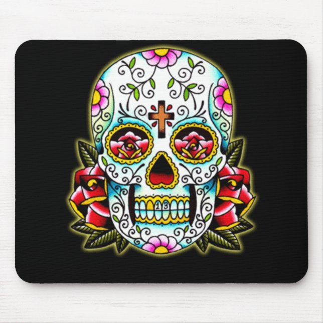 Sugar Skull w/ flowers Mouse Mat (Front)