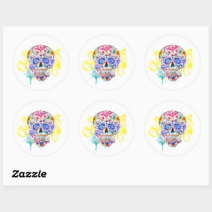 Sugar Skull Watercolor Art Cross Spanish Family Classic Round Sticker