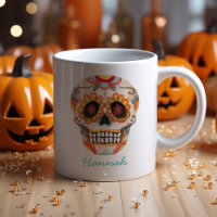Sugar Skull Watercolor Halloween Monogram