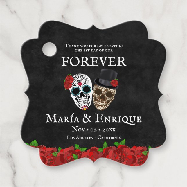 Sugar Skull Wedding Favour Tags (Front)
