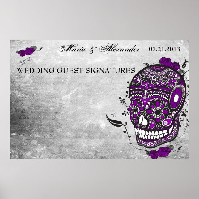Sugar Skull Wedding Guest Signature Poster (Front)