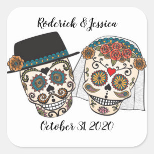 Sugar Skull Wedding Square Sticker