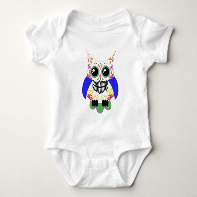 Sugar Skull White Multi Owl Baby Bodysuit (Front)