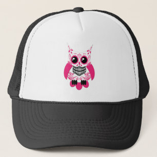 Sugar Skull White Pink Owl Trucker Hat