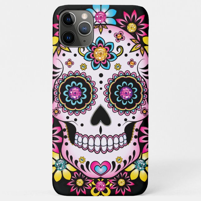 Sugar Skull with Colourful Flowers Case-Mate iPhone Case (Back)