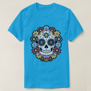 Sugar Skull with Colourful Flowers T-Shirt