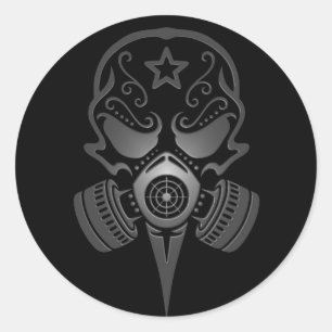 Sugar Skull with Gas Mask Classic Round Sticker