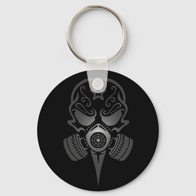 Sugar Skull with Gas Mask Key Ring (Front)