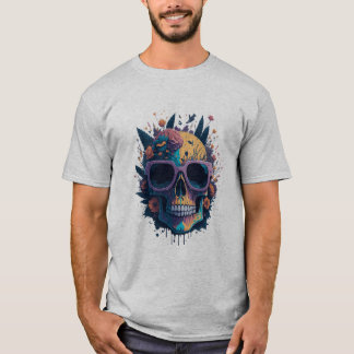 Sugar Skull With Glasses And Flowers T-Shirt