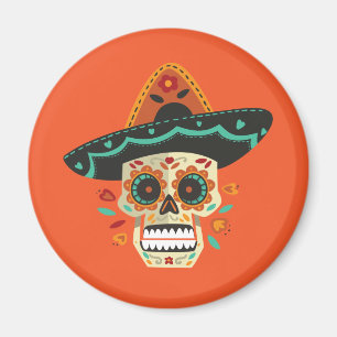 Sugar Skull with Hat Dia de Muertos   Magnet