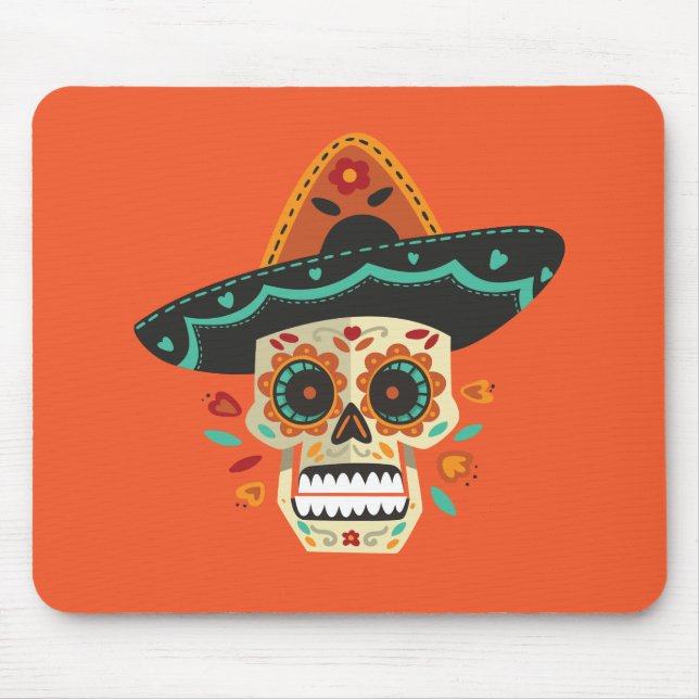 Sugar Skull with Hat Dia de Muertos | Mousepad (Front)