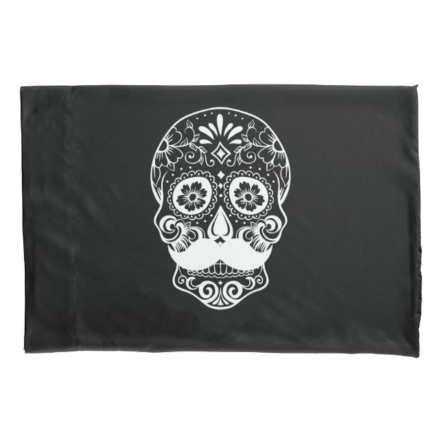 Sugar Skull with Moustache Pillowcase (Front)