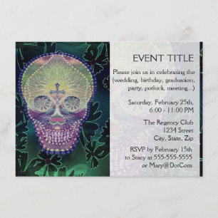Sugar skull with rainbow colours, hearts invitation