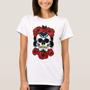 Sugar Skull with Red Roses T-Shirt