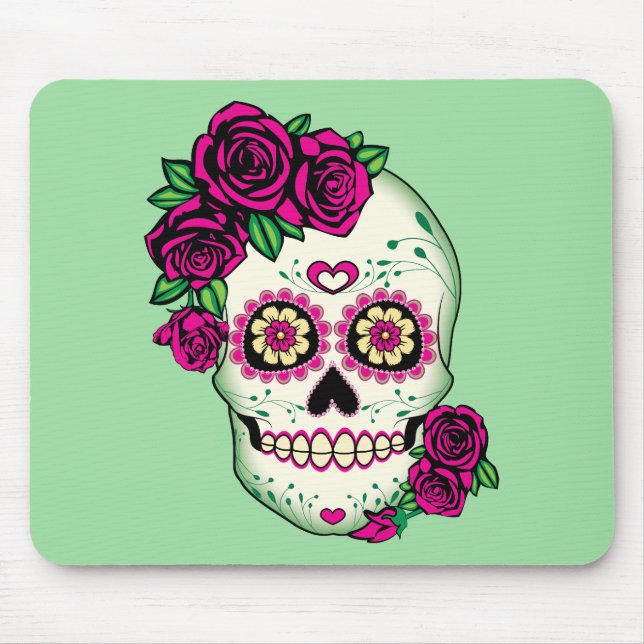 Sugar Skull with Roses Mouse Mat (Front)