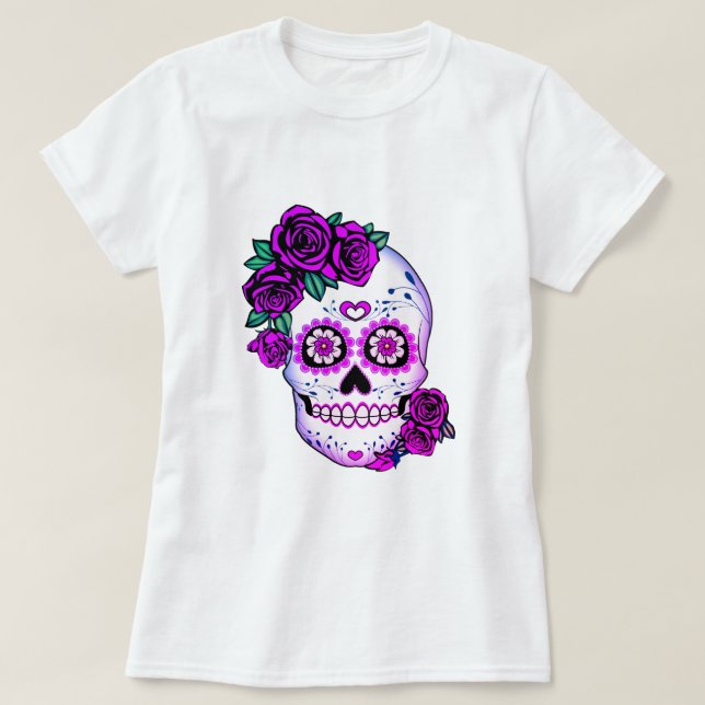 Sugar Skull with Roses T-Shirt (Design Front)