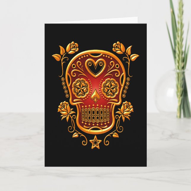 Sugar Skull with Roses, yellow and red Card (Front)