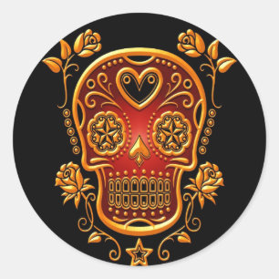 Sugar Skull with Roses, yellow and red Classic Round Sticker