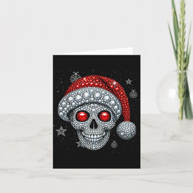 Sugar Skull With Santa Hat Tee Christmas Pajama Xm Card (Front)