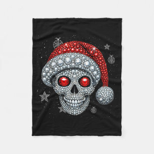 Sugar Skull With Santa Hat Tee Christmas Pajama Xm Fleece Blanket