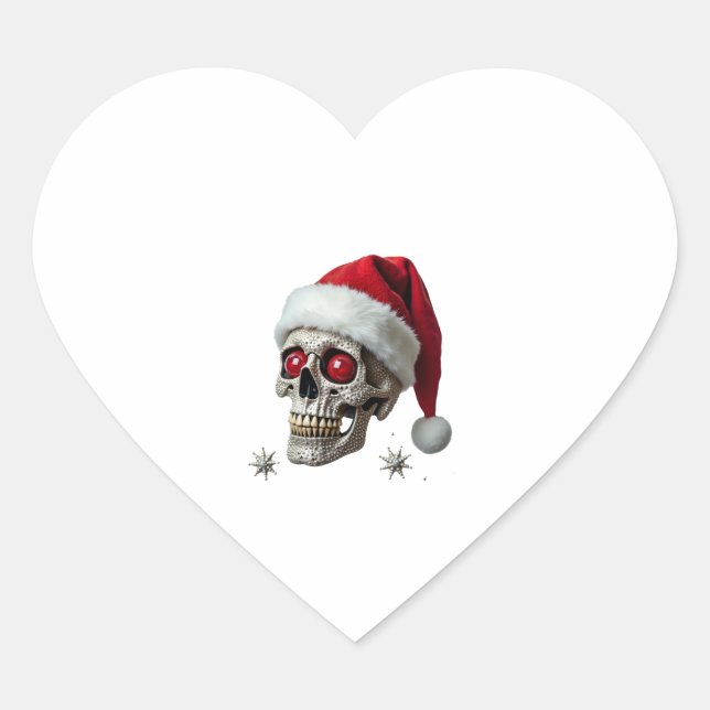 Sugar Skull with Santa Hat Tee Christmas Pajama Xm Heart Sticker (Front)