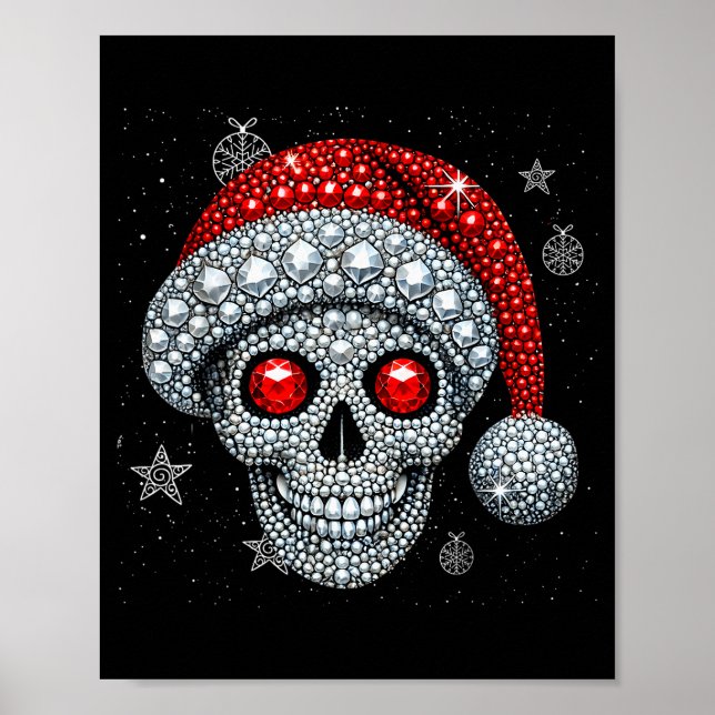 Sugar Skull With Santa Hat Tee Christmas Pajama Xm Poster (Front)