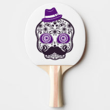 Sugar Skull With Small Purple Hat and Moustache