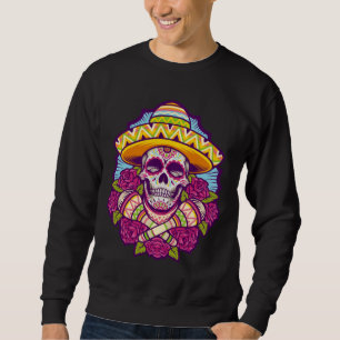Sugar Skull with Sombrero Dia De Los Muertos Sweatshirt