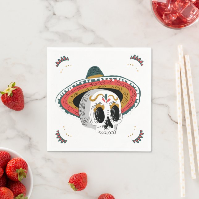 Sugar Skull with Sombrero Halloween  Napkin (Insitu)