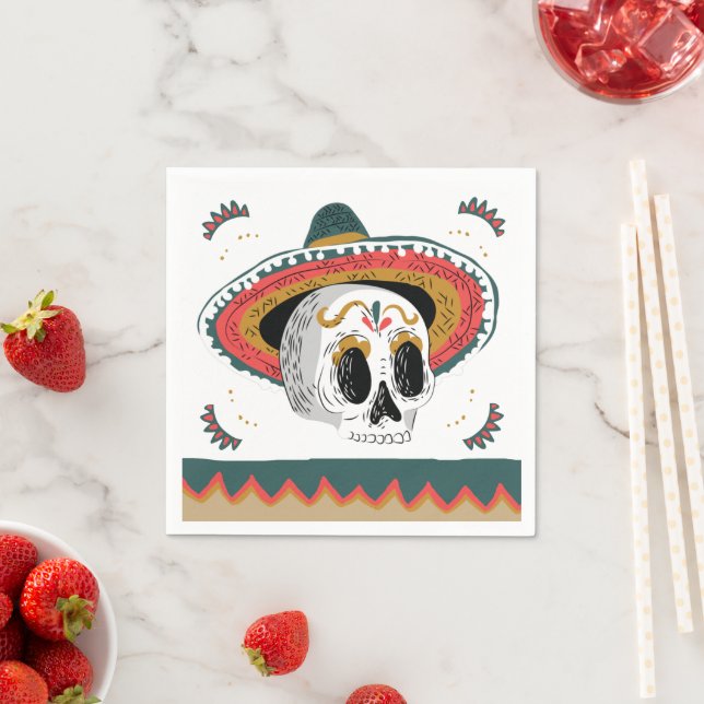 Sugar Skull with Sombrero Halloween  Napkin (Insitu)
