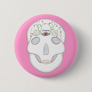 Sugar Skull with Third Eye and Flower Buds Imagine 6 Cm Round Badge