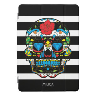 Sugar Skull With With Black & White Stripes iPad Pro Cover
