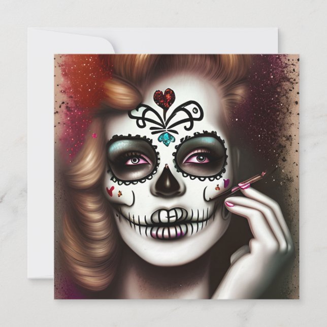 Sugar Skull Woman Dark Grunge Gothic Stea Card (Front)