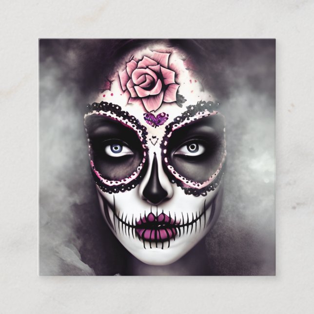 Sugar Skull Woman Dark Grunge Gothic Steampunk Smo Square Business Card (Front)