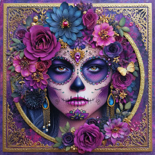 Sugar Skull Woman Day Of The Dead Ceramic Tile