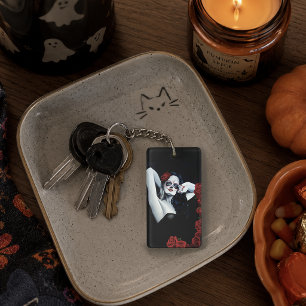 Sugar Skull Woman Gothic Black Red Roses Portrait Key Ring