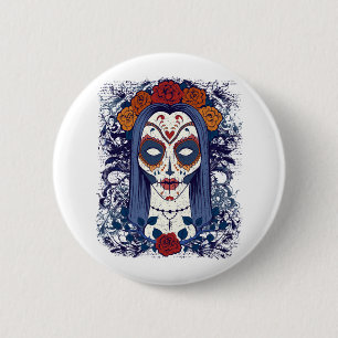 Sugar Skull Woman Halloween Day Of The Dead 6 Cm Round Badge