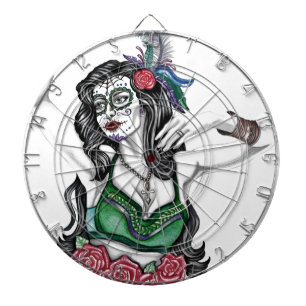 Sugar Skull Woman with Roses Dartboard