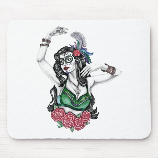 Sugar Skull Woman with Roses Mouse Mat (Front)